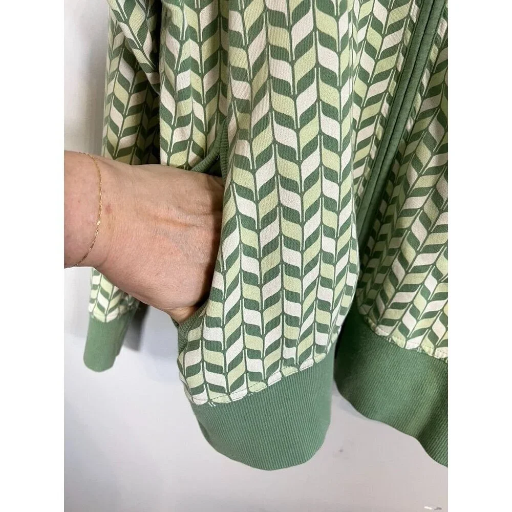 Retro Hoodie Sweatshirt 2X Green Full Zip Chevron Skater Grunge Streetwear 80s - Picture 5 of 10